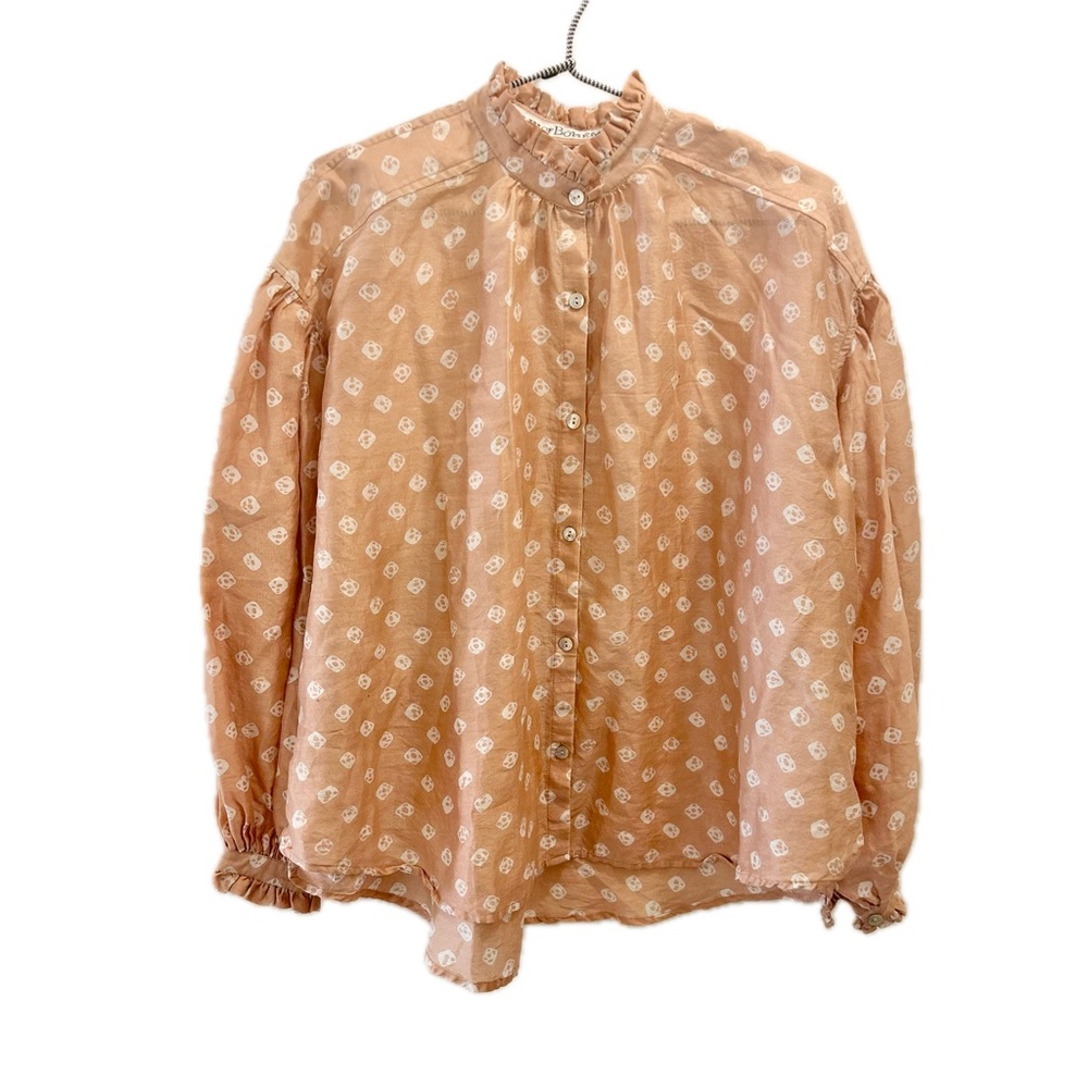 Alix of Bohemia Poet Milky Silk Blouse Medium Taupe Coffee shirt button down